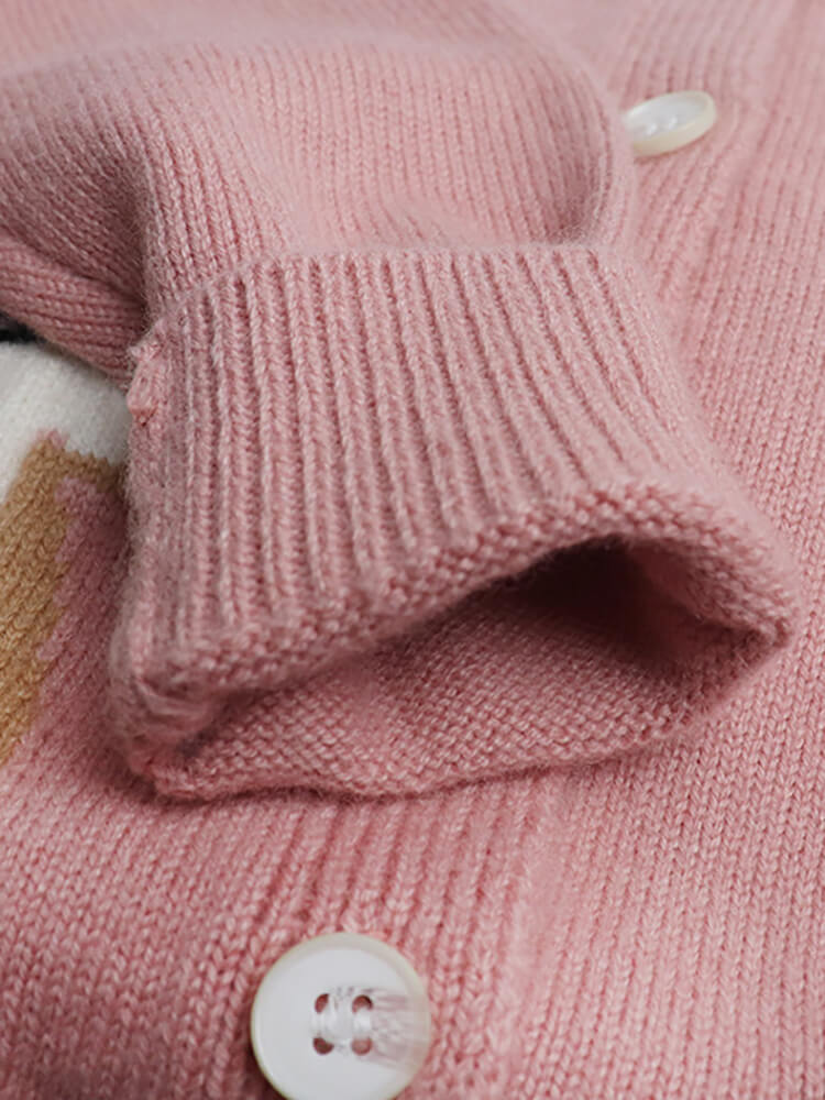 Girls Pink Cashmere Cardigan with Bunny and Bird Embroidery